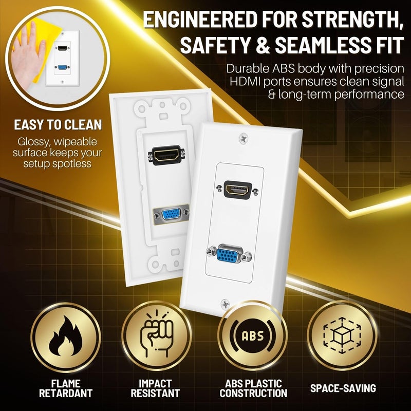 TNP Products TNP HDMI + VGA Wall Plate Port Jack 4k UHD ARC/eARC Ethernet Pass-Thru Full HDCompatible & VGA Composite Audio Video Wall Face Plate Panel Outlet Cover - Image 3